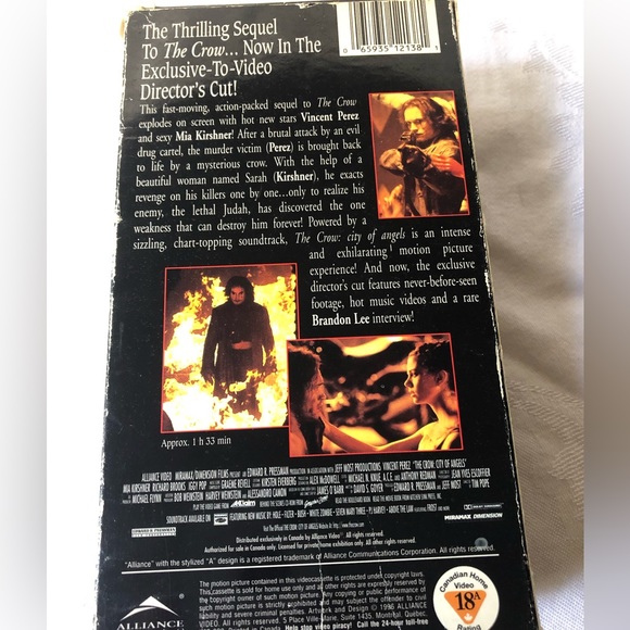 The Crow 1993 & 2 City Of Angels 1996 VHS Video 1993 Brandon Lee  Miramax - Picture 2 of 15
